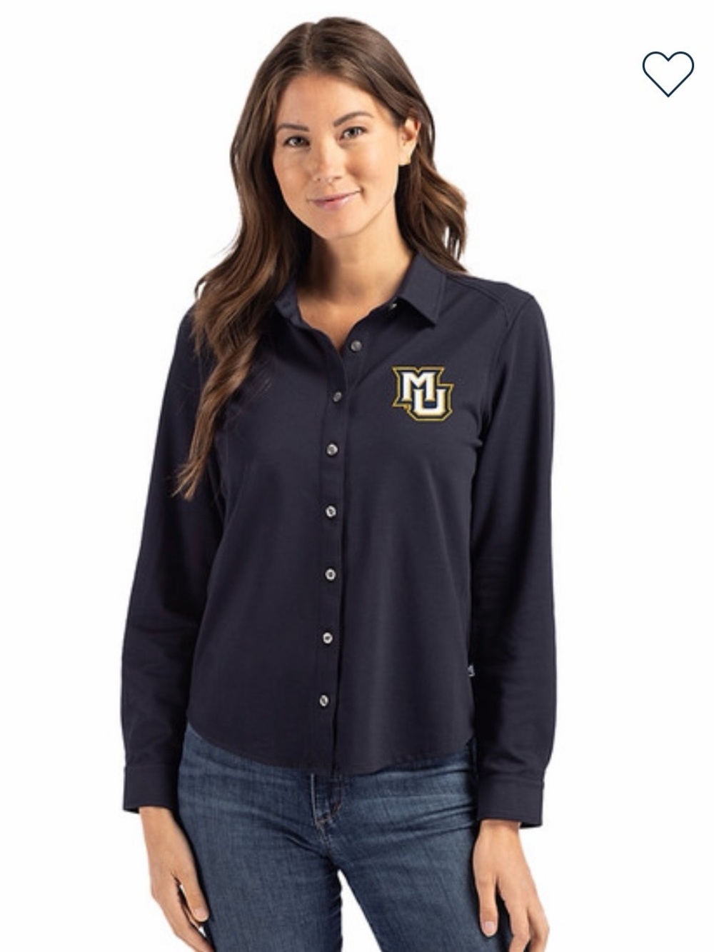 Cutter & Buck Navy Fitted Button-Down Shirt with Embroidered Marquette Logo